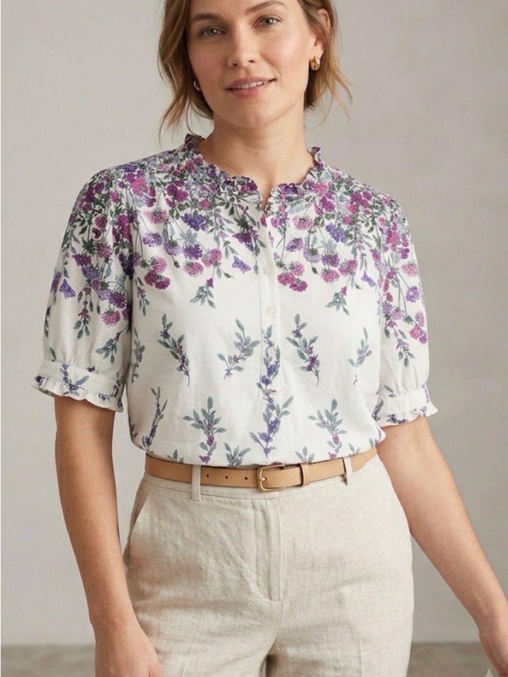 Talbots Top Blouse Floral 100% Cotton Size XL